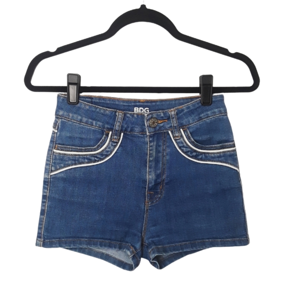 BDG High Rise "Erin" White Stripe Blue 5  Pocket Shortie 24W XSmall